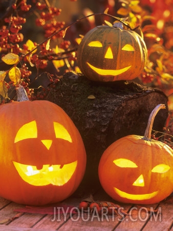 friedrich strauss halloween hollowed out pumpkins with candles