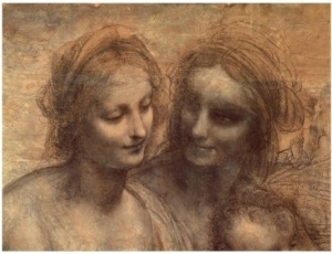 The Virgin and Child with Ss. Anne and John the Baptist, Detail of Heads of the Virgin and St. Anne