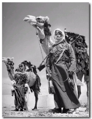 Arab Soldiers Standing Guard with Their Camels