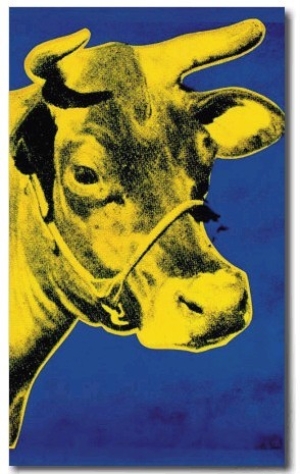 Cow Yellow on Blue Background