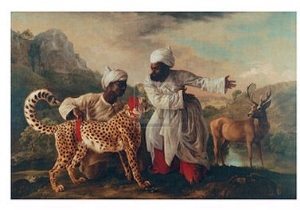 Cheetah and Stag with Two Indians