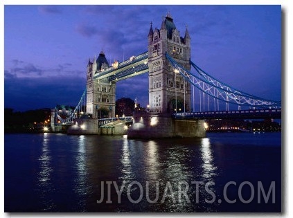 Tower Bridge and River Thames at Night, London, England