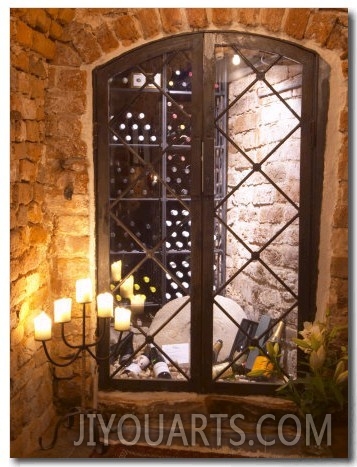 Wine Cellar with Bottles Behind Iron Bars, Stockholm, Sweden