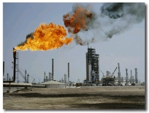 A Flame Spurts from an Oil Refinery in Saudi Arabia