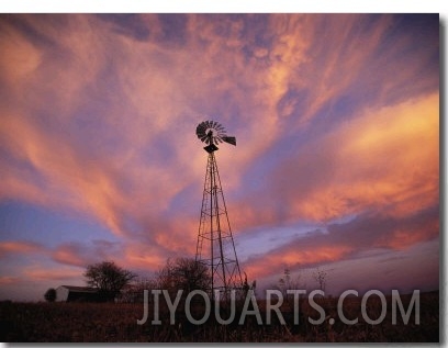 A Lone Windmill Dots the Prairie Landscape