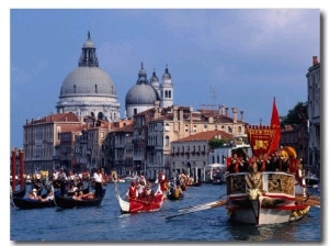 Bucintoro Galleon Leading the Historical Regatta Pageant in Grand Canal, Venice, Veneto, Italy
