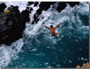 Clavadista (Cliff Diver) Jumping into Canal, Acapulco, Guerrero, Mexico