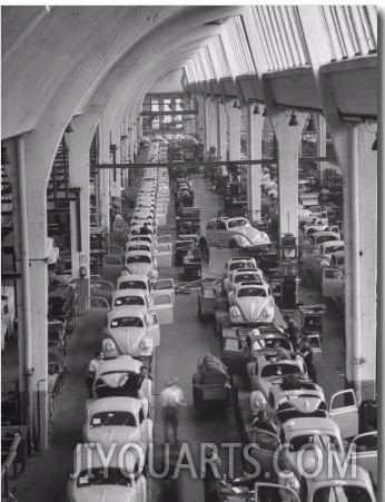 Interior View of Volkswagen Plant, Showing Assembly Lines