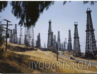 Oil Rigs Line the Road Near Long Beach