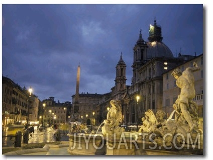 Fountain in the Piazza Navona Outside the Santa Maria Dell