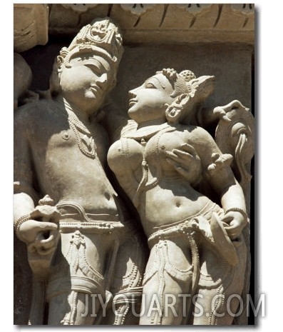 Detail of Carving of a Couple on the Parsvanatha Temple, Khajuraho, India