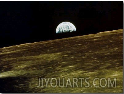Earth Rise Over Moon Surface