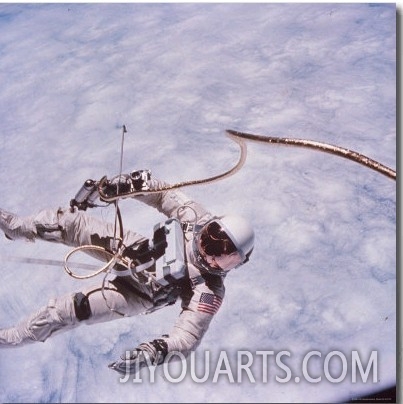 Gemini 4 Astronaut Edward H. White II Floating in Space During First American Spacewalk