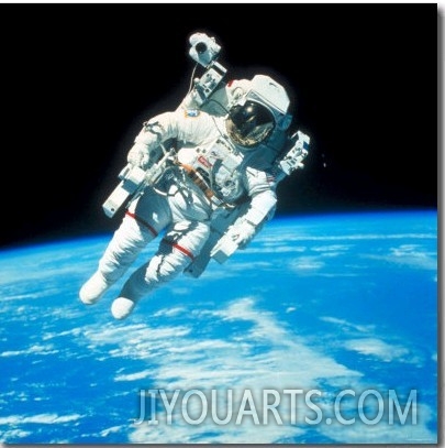 US Astronaut Bruce Mccandless Conducting Space Walk During Challenger IV Space Shuttle Mission