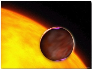 Shows a Dramatic Close Up of the Extrasolar Planet XO 1B Passing in Front of a Sun Like Star