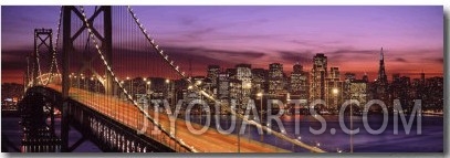 Bay Bridge Illuminated at Night, San Francisco, California, USA