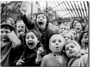 Wide Range of Facial Expressions on Children at Puppet Show the Moment the Dragon is Slain