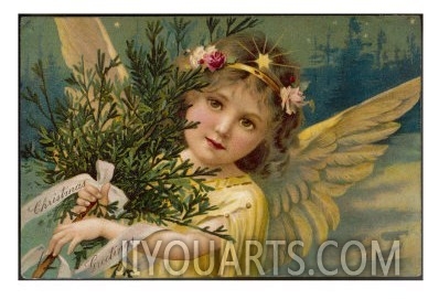 Christmas Angel Carrying an Armful of Ornamental Foliage