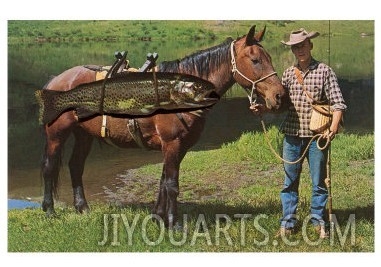 Giant Trout Strapped on Horse