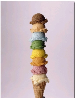 Ice Cream Cone with Many Colored Scoops