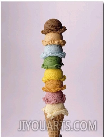 Ice Cream Cone with Many Colored Scoops
