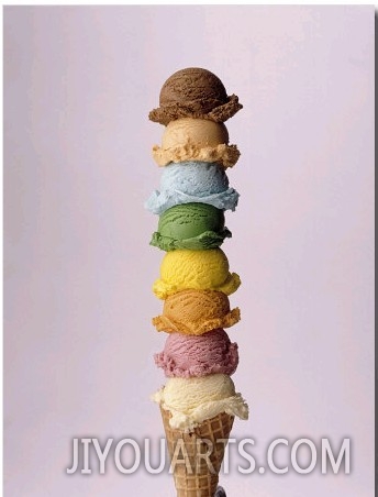 Ice Cream Cone with Many Colored Scoops