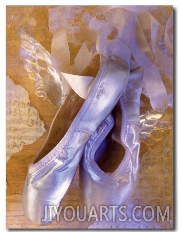 Ballet Slippers Over Wings and Music Sheet