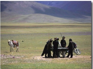 Tibetan Men Play Pool