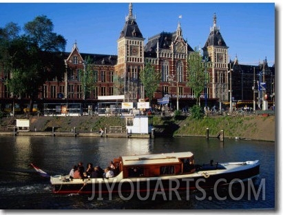 Boat in Front of Centraal Station, Amsterdam, Netherlands