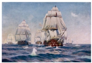 Nelson Sails into Action in His Flagship the Victory