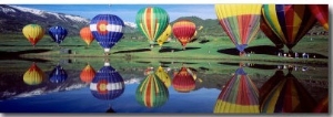 Reflection of Hot Air Balloons on Water, Colorado, USA