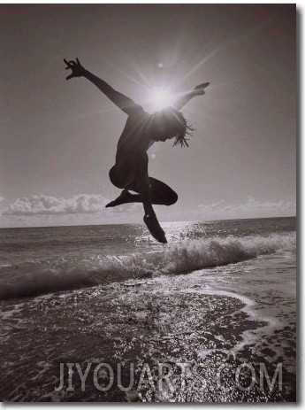 Silhouette of Dancer Jumping Over Atlantic Ocean