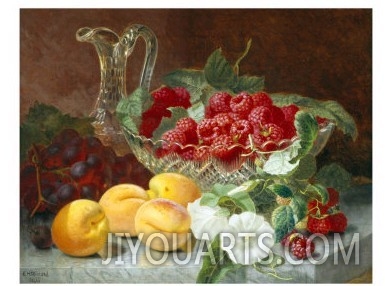 Still Life of Raspberries in a Glass Bowl