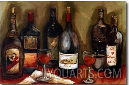 Wine Still Life with Olive Green Background