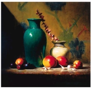 Green Vase and Mangos