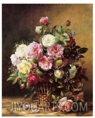 Old World Roses in a Basket