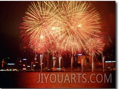Fireworks Display Over Victoria Harbour for Chinese New Year, Hong Kong