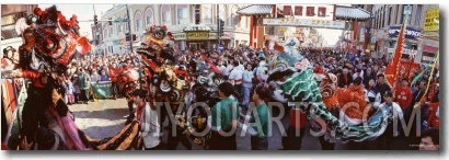 Group of People Celebrating Chinese New Year Festival, Chinatown, Chicago, Illinois, USA