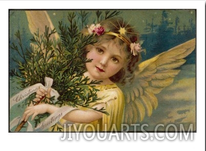 Christmas Angel Carrying an Armful of Ornamental Foliage