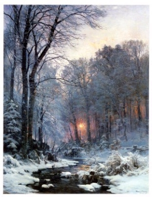 Twilit Wooded River in the Snow