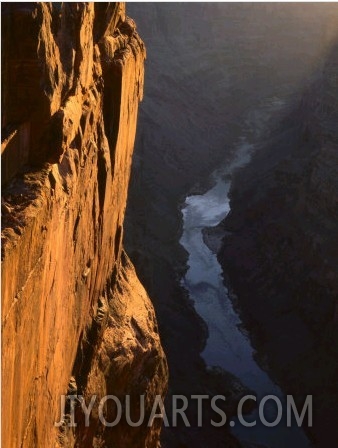 Sandstone Cliff and Colorado River at Sunrise, Toroweap, Grand Canyon National Park, Arizona, USA