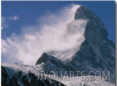Snow Blows off of the Matterhorn Above Zermatt