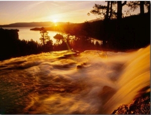 Waterfall at Sunrise in Eagle Creek Above Emerald Bay, Lake Tahoe, California, USA