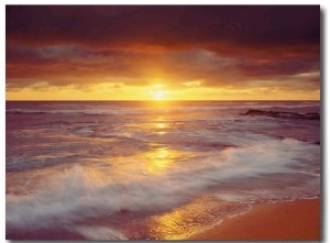 Sunset Cliffs Beach on the Pacific Ocean at Sunset, San Diego, California, USA