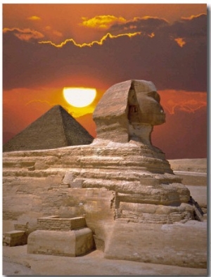 Sphinx and Pyramid at Sunset