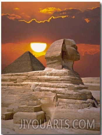 Sphinx and Pyramid at Sunset