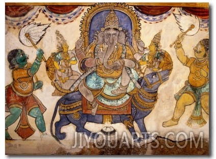 Frescoes on Walls of Inner Courtyard, Brihadishwara Temple, Thanjavur, India