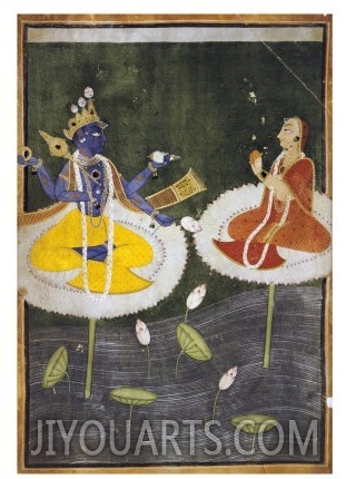 Krishna and Tadha Enthroned, Mankot or Bilaspur, circa 1700