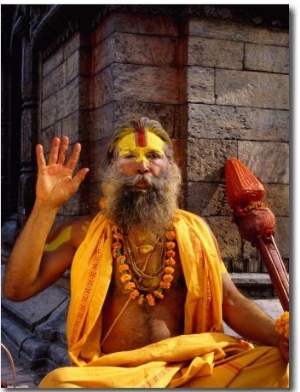 Sadhu Sitting on a Stone Chaitya on the Eastern Banks of the Bagmati River, Pashupatinath, Nepal