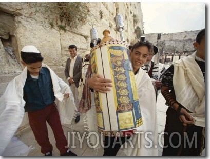 IJewish Bar Mitzvah Ceremony at the Western Wall (Wailing Wall), Jerusalem, Israel, Middle East